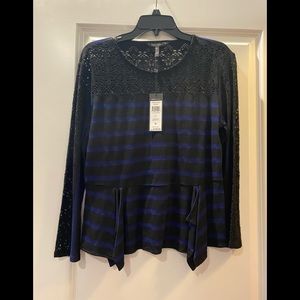 BCBGMAXAZRIA Black and Blue Peplum Top